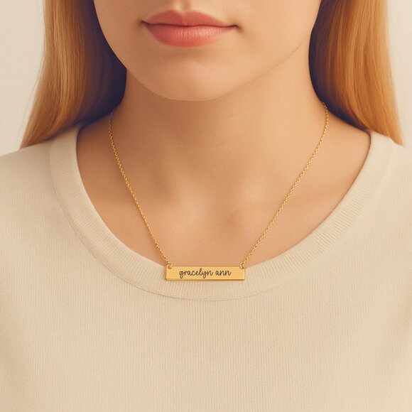 Personalized Bar Necklace | Custom Engraved Name Necklace | Handmade - Picture 1 of 6